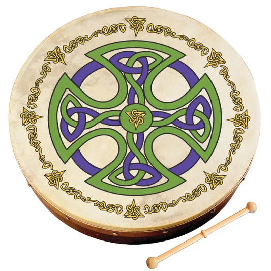 Waltons 12 Inch Bodhran Brosna Cross with Beater & DVD