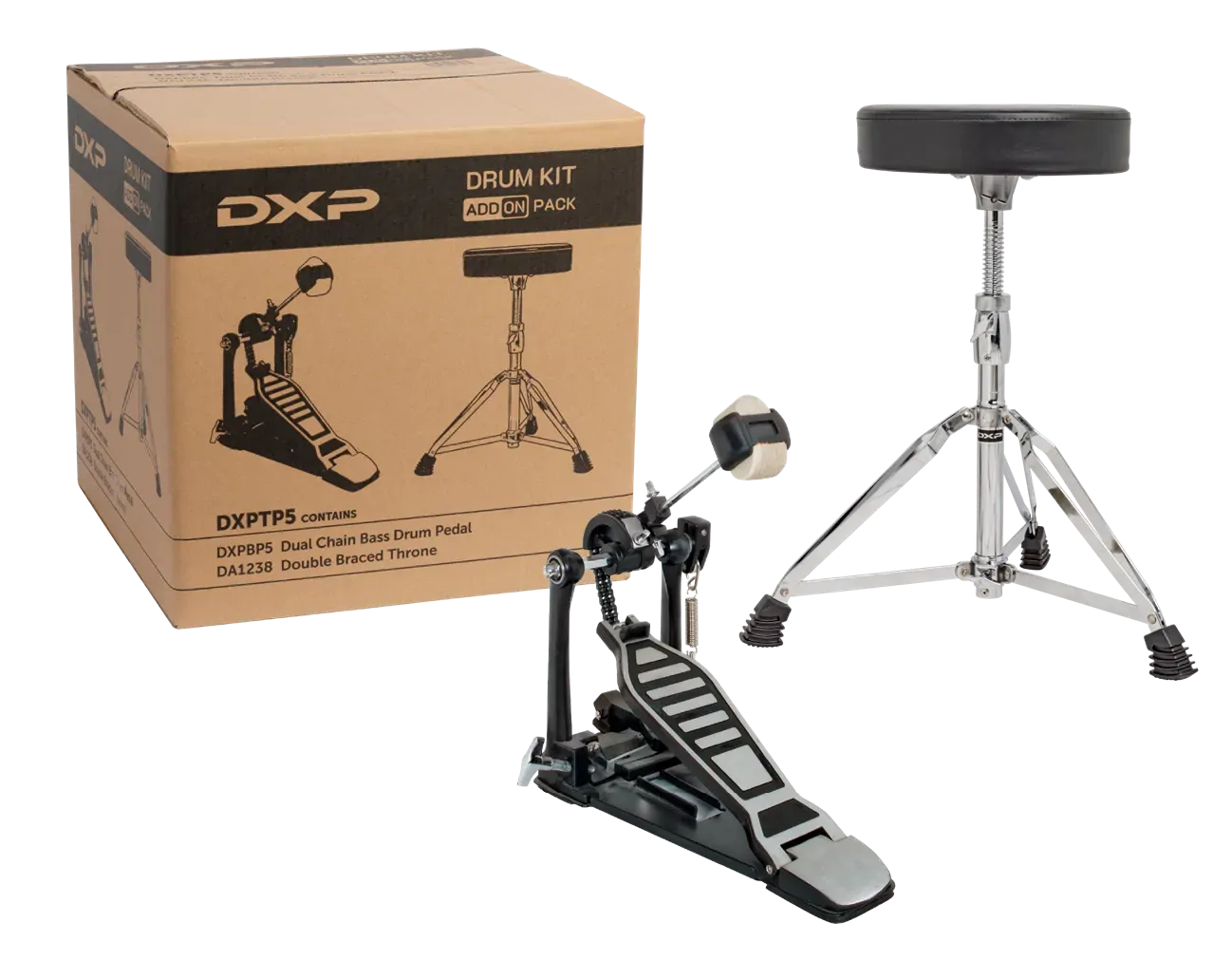 DXP DRUM KIT ADD ON PK-550 SERIES with DXPBP5 Pedal and DA1238 Stool — view 4