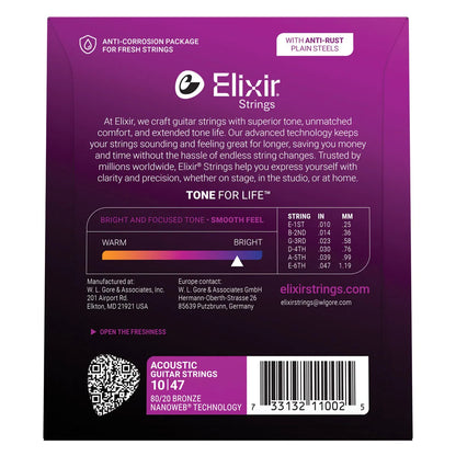 Elixir 11002 Nanoweb 80/20 Extra Light Acoustic Guitar Strings 10-47 — view 3