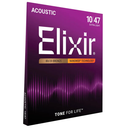 Elixir 11002 Nanoweb 80/20 Extra Light Acoustic Guitar Strings 10-47 — view 2