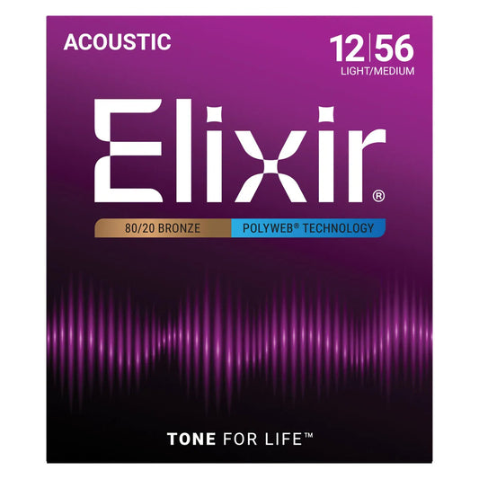Elixir 11075 Polyweb 80/20 Light-Med Acoustic Guitar Strings 12-56