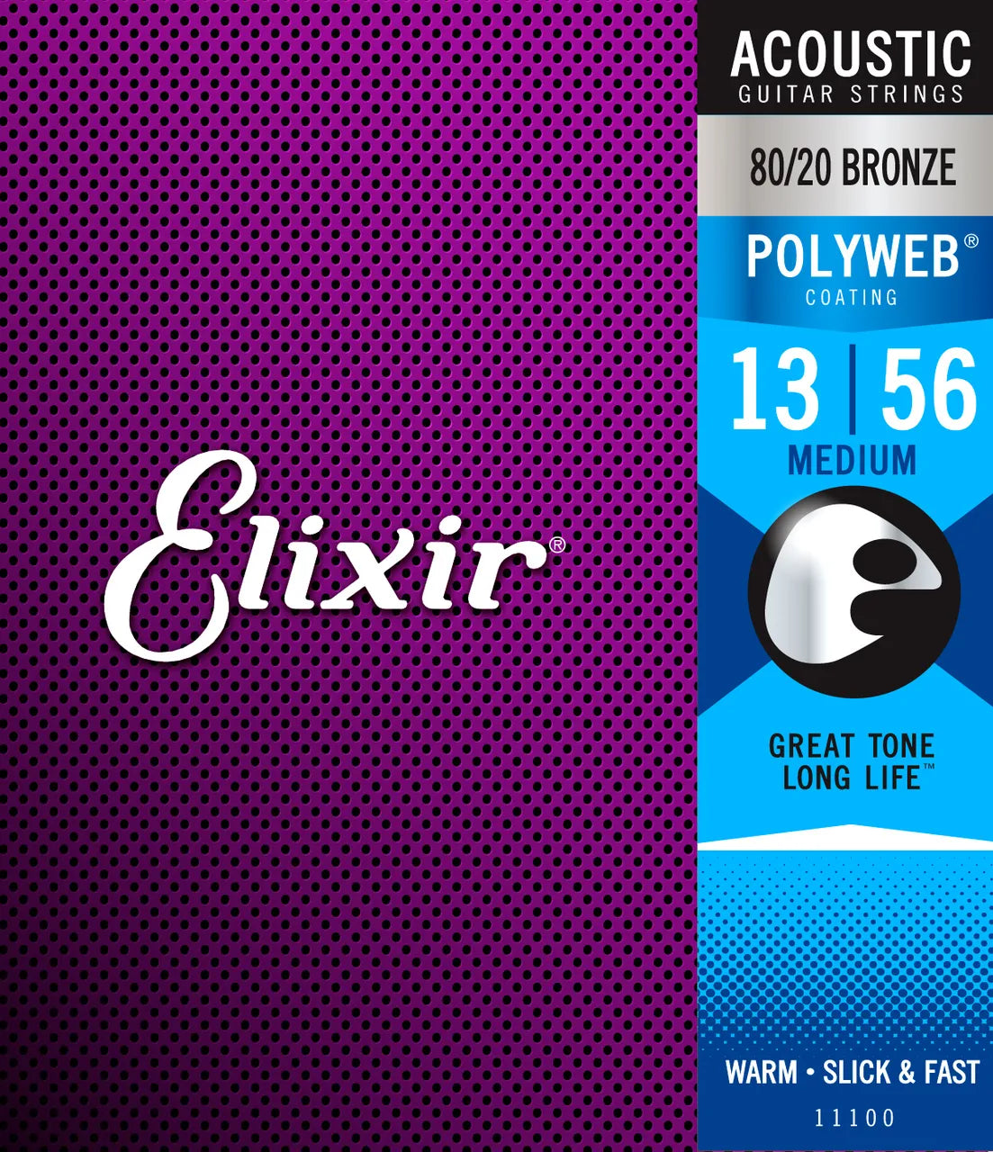 Elixir 11100 Polyweb 80/20 Medium Acoustic Guitar Strings 13-56