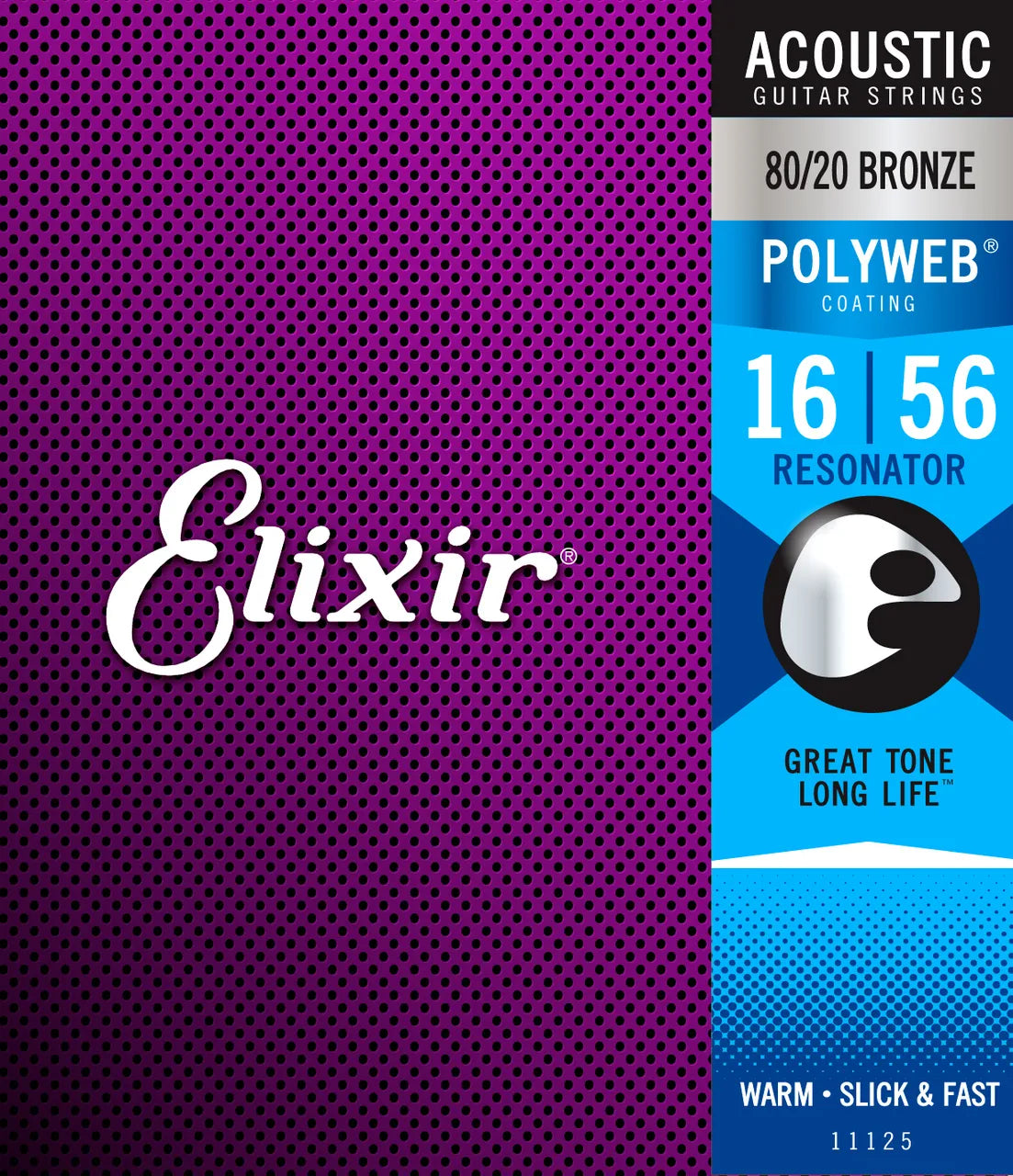 Elixir 11125 Polyweb 80/20 Resonator Guitar Strings 16-56 Gauge