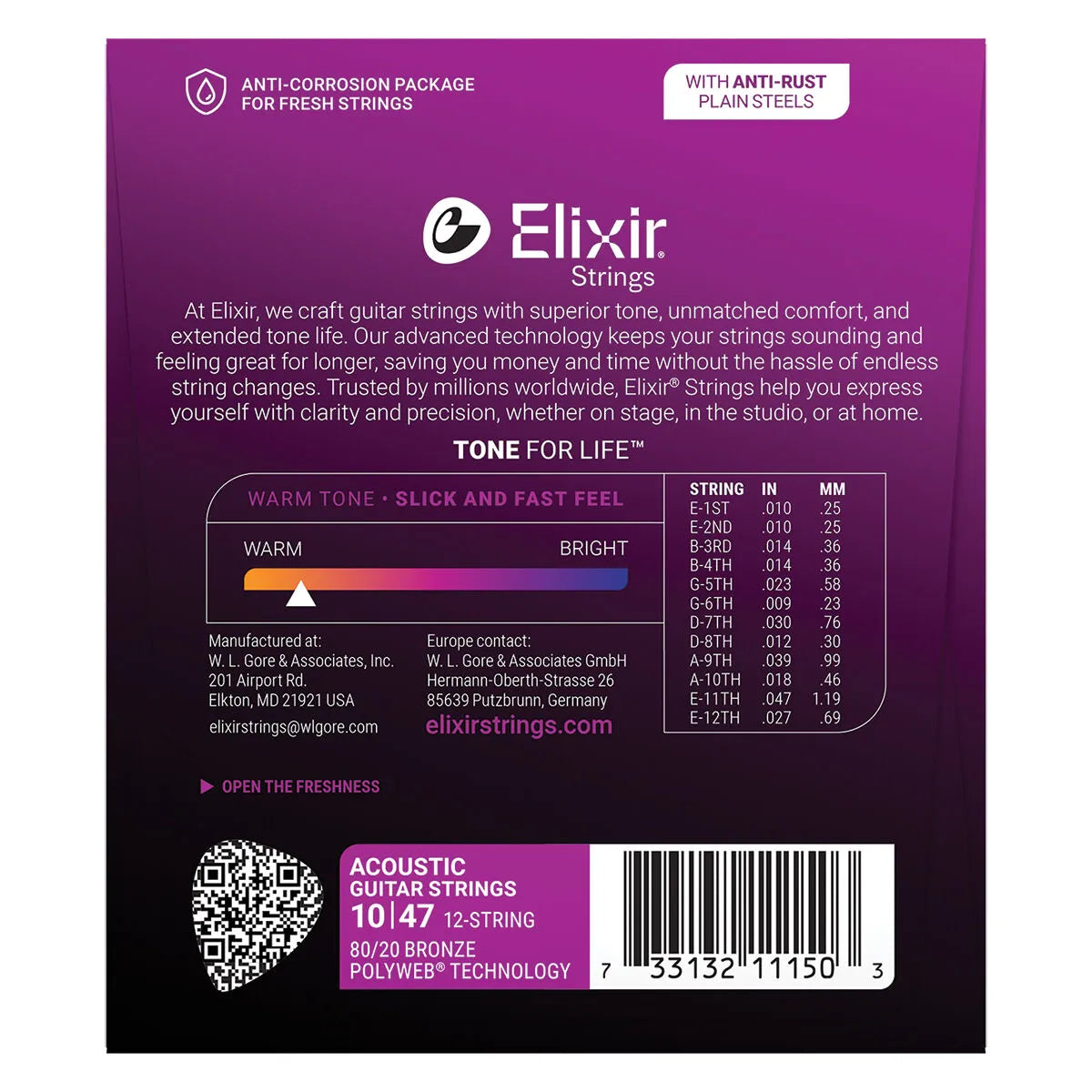 Elixir 11150 Polyweb 80/20 Acoustic Guitar Strings 12 String Light 10-47 — view 3