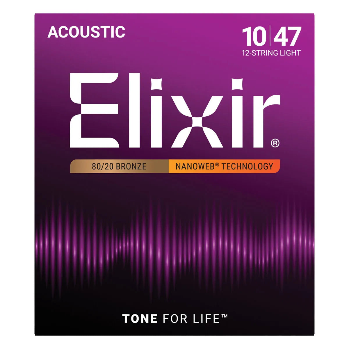 Elixir 11152 Nanoweb 80/20 12 String Light Guitar Strings 10-47