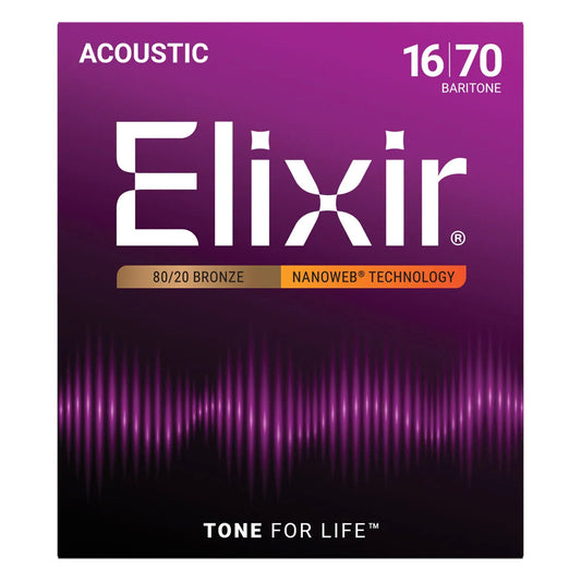 Elixir 11306 Nanoweb 80/20 Baritone Guitar Strings 16-70