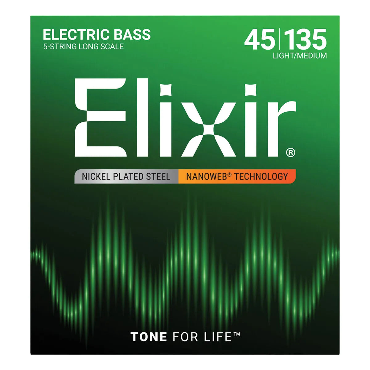 Elixir 14207 Nanoweb Bass Strings 5-String Light/Medium 45-135 Nickel Plated Steel