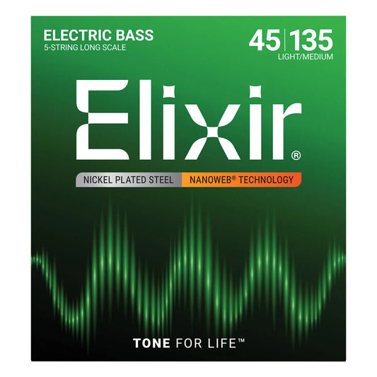 Elixir 14207 Nanoweb Bass Strings 5-String Light/Medium 45-135 Nickel Plated Steel