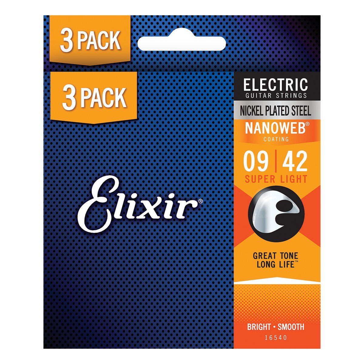 Elixir 16540 NANOWEB Electric Guitar Strings 9-42 Super Light 3 Pack