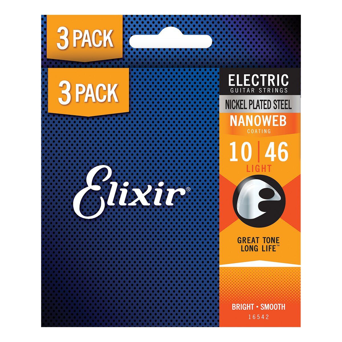 Elixir 16542 Nanoweb Electric Guitar Strings 10-46 Light 3 Pack