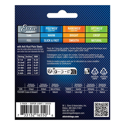 Elixir 16550 Optiweb Electric Strings 9-42 Super Light 3 Pack Nickel Plated Steel — view 2