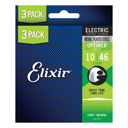 Elixir 16552 Optiweb Electric Guitar Strings 10-46 Light 3 Pack