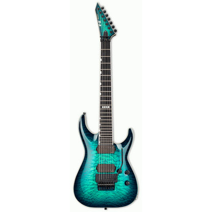 ESP E-II Horizon FR-7 7-String Guitar Black Turquoise Burst with Floyd Rose, Quilted Maple Top, Mahogany Body, Ebony Fingerboard, Hardshell Case