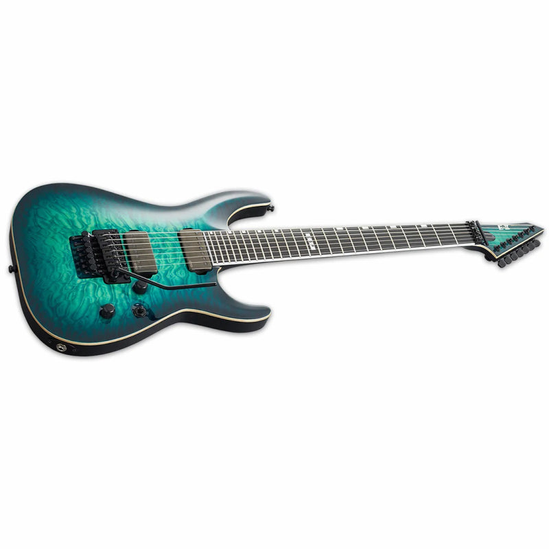 ESP E-II Horizon FR-7 7-String Guitar Black Turquoise Burst with Floyd Rose, Quilted Maple Top, Mahogany Body, Ebony Fingerboard, Hardshell Case — view 3