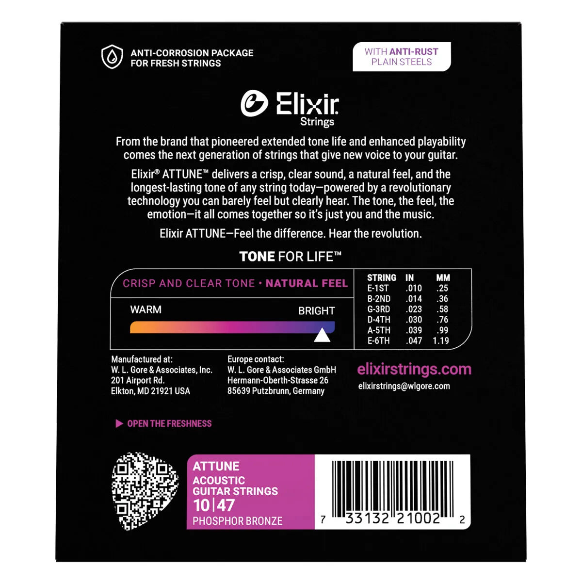Elixir Attune Phosphor Bronze Acoustic Guitar Strings Extra Light 10-47 E21002 — view 3