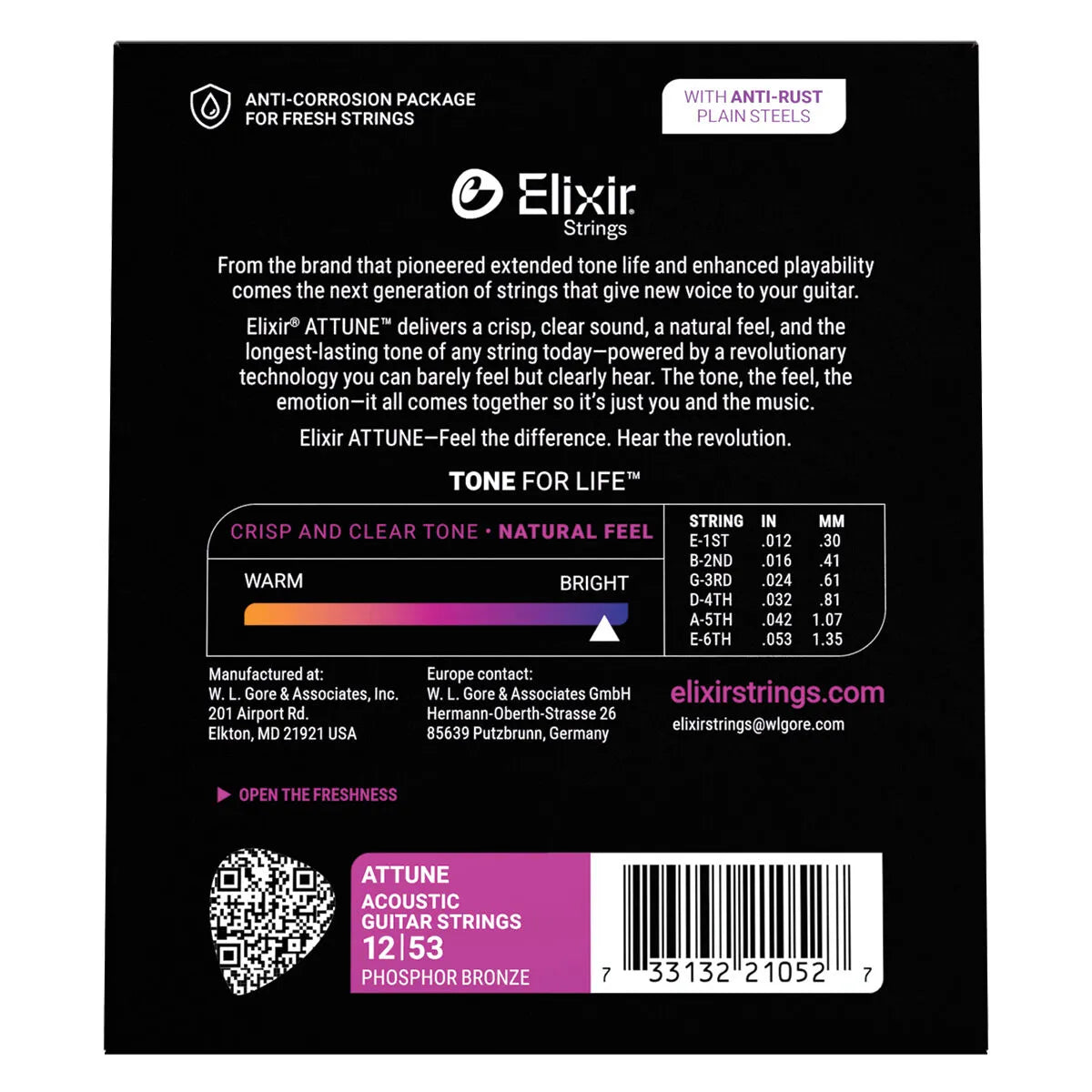 Elixir Attune Phosphor Bronze Acoustic Guitar Strings Light 12-53 E21052 — view 3
