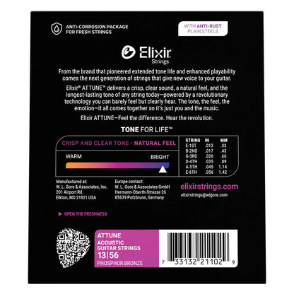 Elixir Attune Phosphor Bronze Acoustic Guitar Strings Medium 13-56 [E21102] — view 3