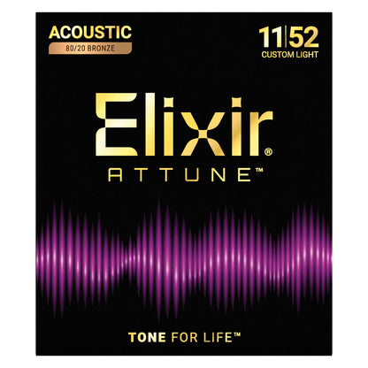 Elixir Attune 80/20 Bronze Custom Light Acoustic Guitar Strings 11-52 E23027