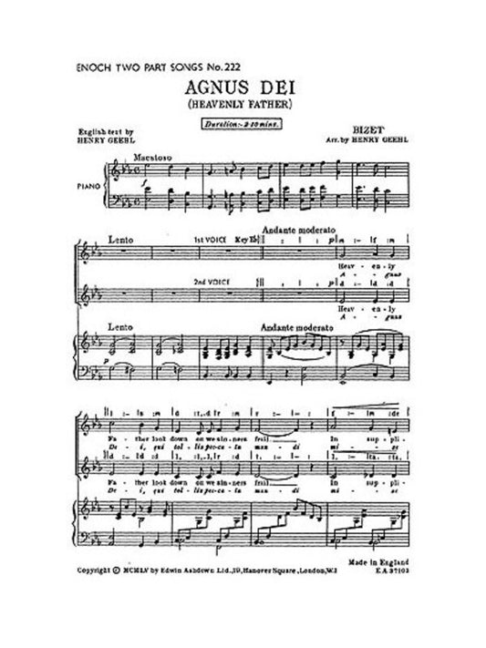Bizet Agnus Dei (2 Soprano/Piano ) Book