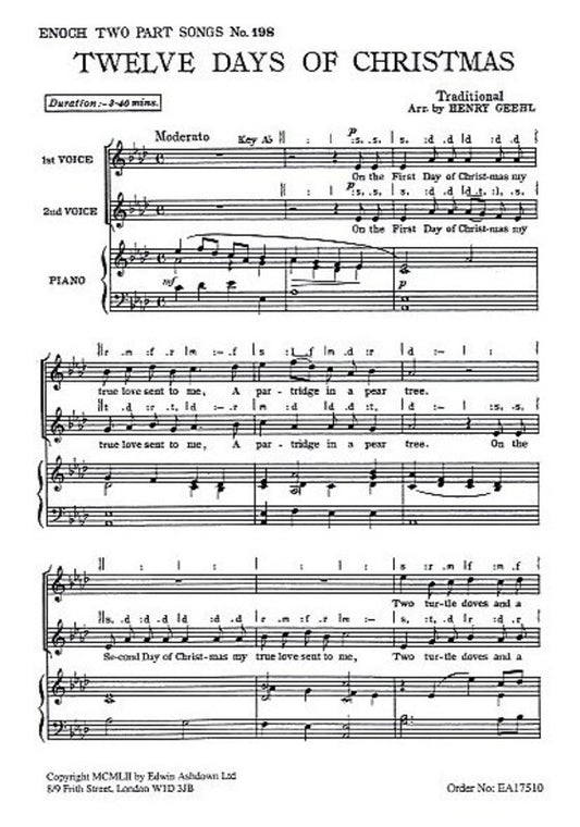 12 Days Of Christmas 2Pt/Piano Arr.GeeHL Book