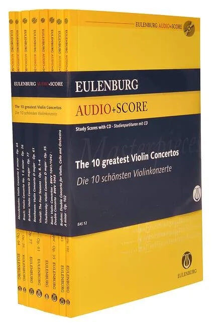 10 Greatest Violin Concertos Study Score Set - Mendelssohn, Bruch, Brahms, Beethoven, Vivaldi, Tchaikovsky, Bach and more