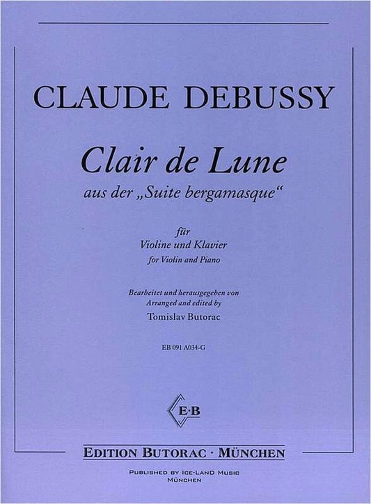 Claire De Lune Arr Butorac Violin Piano Book