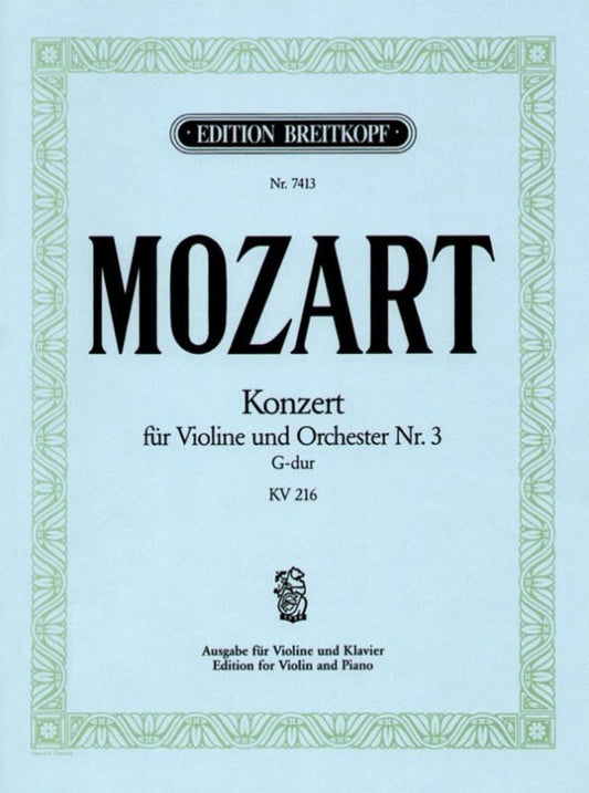 Mozart - Concerto No 3 G K 216 Violin/Piano Ed Eisen (Softcover Book)