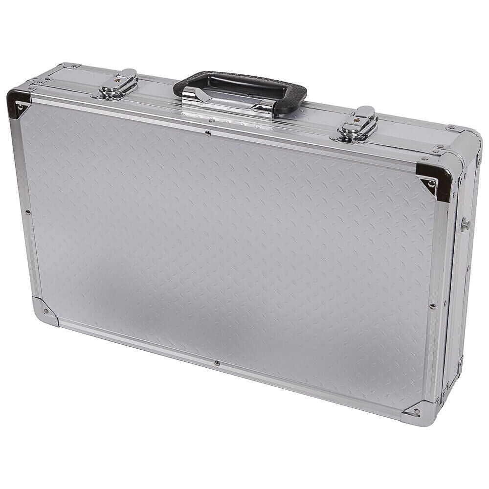 Aria Small Effects Pedal Case - Silver, PVC, Lockable, 475x270x80mm, 2kg, Includes Strap & Keys