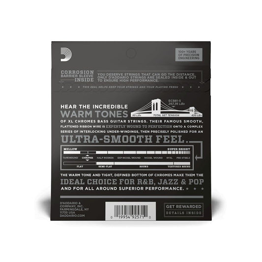 D'Addario ECB81-5 Chromes 5-String Bass Set 45/132 Flatwound Strings