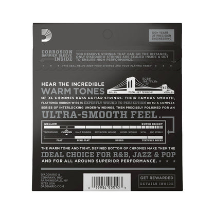 D'Addario XL Chromes Flatwound Bass Strings .045–.100 Regular Light Gauge Set for Electric Bass — view 3