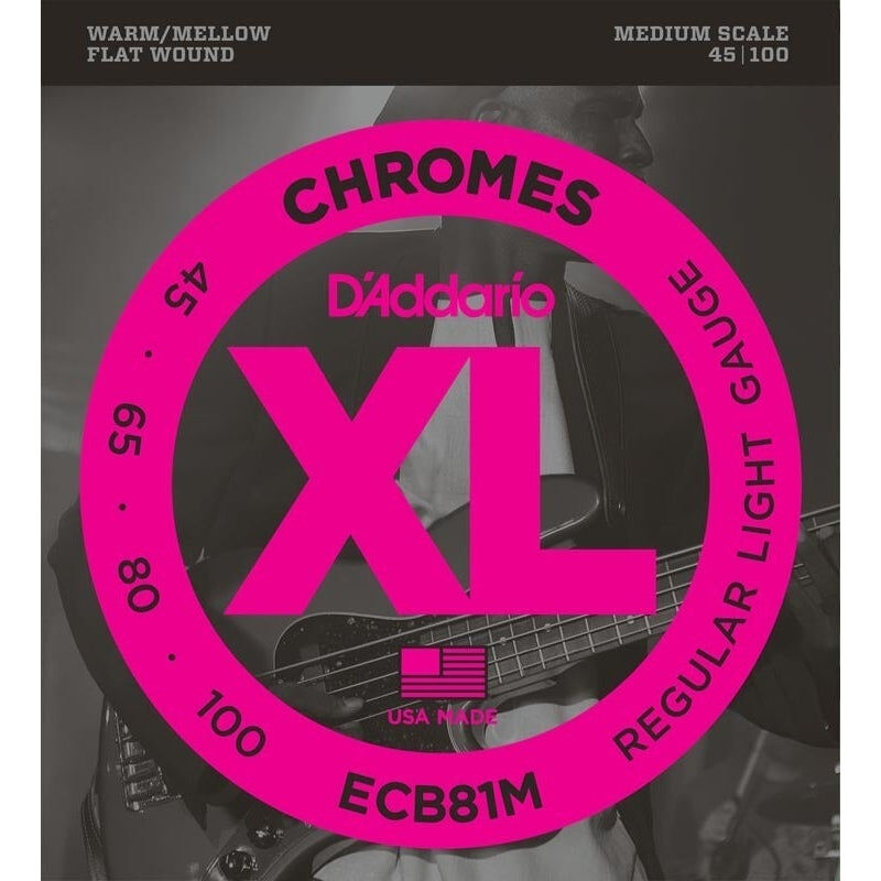 D'Addario XL Chromes 45-100 Regular Light Medium Scale Flat Wound Bass Guitar String Set — view 4