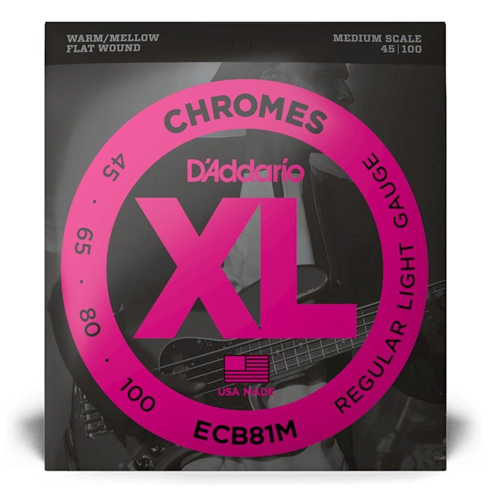 D'Addario XL Chromes 45-100 Regular Light Medium Scale Flat Wound Bass Guitar String Set — view 3