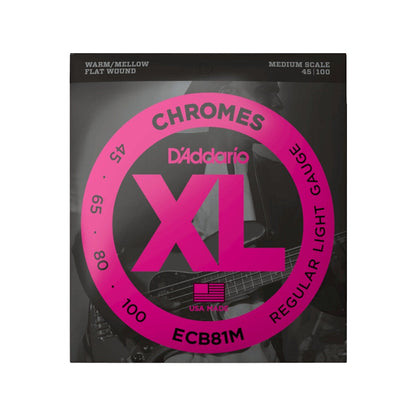 D'Addario XL Chromes 45-100 Regular Light Medium Scale Flat Wound Bass Guitar String Set