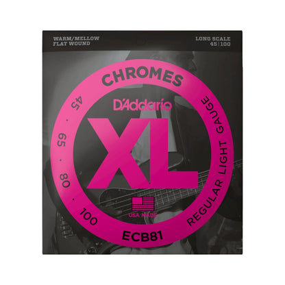 D'Addario XL Chromes Flatwound Bass Strings .045–.100 Regular Light Gauge Set for Electric Bass — view 2