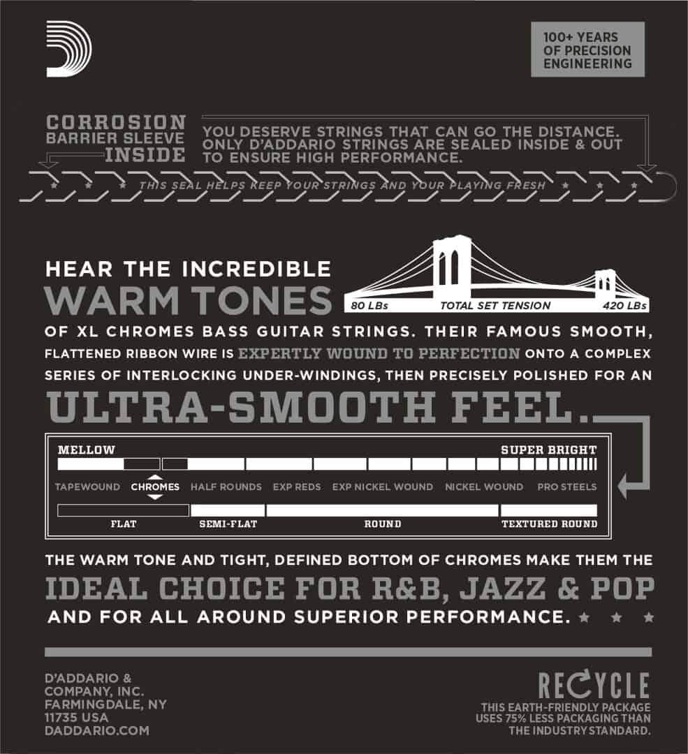 D'Addario XL Chromes Medium Long Scale Flatwound Bass Guitar String Set 50-105 — view 2
