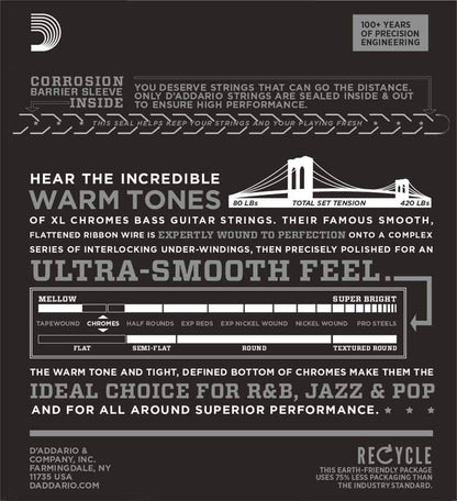 D'Addario XL Chromes Medium Long Scale Flatwound Bass Guitar String Set 50-105 — view 2