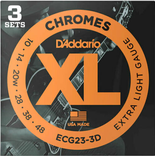D'Addario ECG23 Chromes Flat Wound Electric Guitar Strings, Extra Light, 10-48 Pack of 3