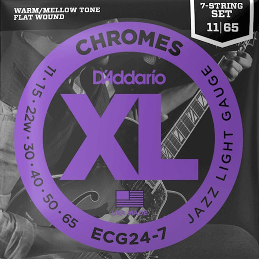 D'Addario Electric Guitar 7 String Set 11/65 CHR-F/W Jazz Lite