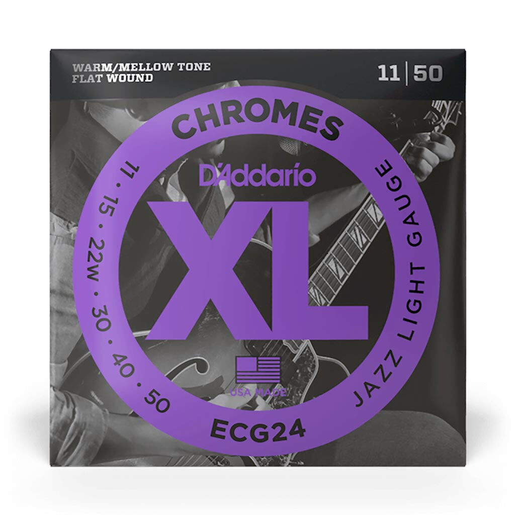 D'Addario Chromes Flatwound Electric Guitar String Set 11/50 for Jazz, R&B, Rockabilly, Pop