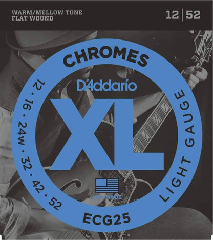 D'Addario XL Chromes ECG25 Light 12-52 Flat Wound Electric Guitar Strings — view 3