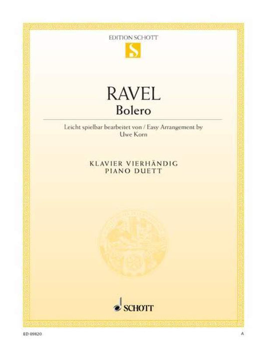Ravel - Bolero Easy Piano Duet Arrangement (Softcover Book)