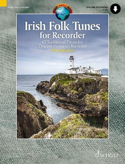Irish Folk Tunes for Descant Recorder by Schott Music, 48 Pages, 63 Arrangements, Suitable for Grades 3-8, Downloadable Recordings Included