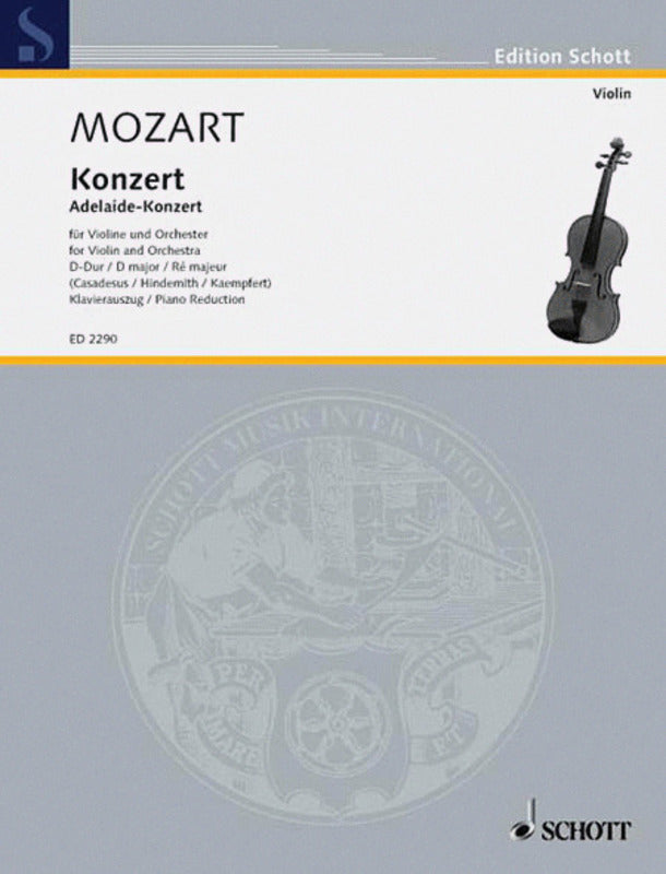 Concerto D Major Adelaide K 294A Violin/Piano Book
