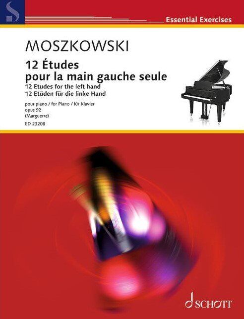 Moszkowski - 12 Etudes for the Left Hand Op. 92 for Piano, 64 Pages, Schott Music