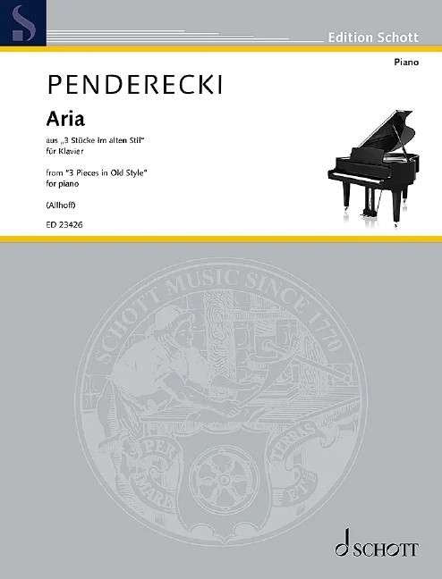 Penderecki - Aria for Piano Solo, Arranged by Tim Allhoff, 8 Pages, Schott Music, Released by Sony Music 2020