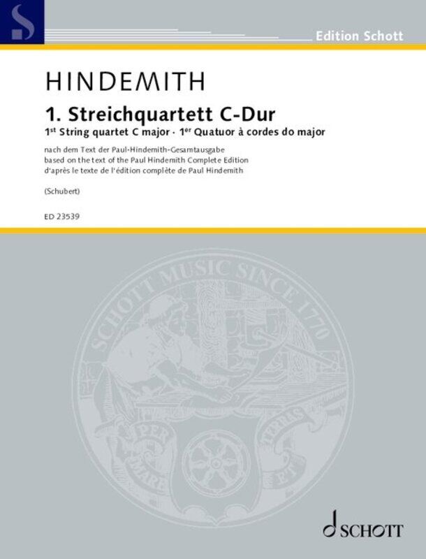 Hindemith 1st String Quartet C Major Sheet Music for Cello and Viola, 176 Pages, Schott Music