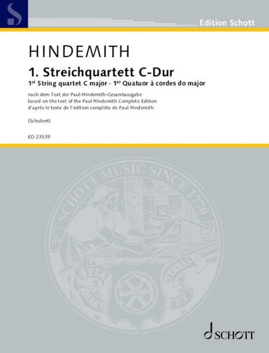 Hindemith 1st String Quartet C Major Sheet Music for Cello and Viola, 176 Pages, Schott Music