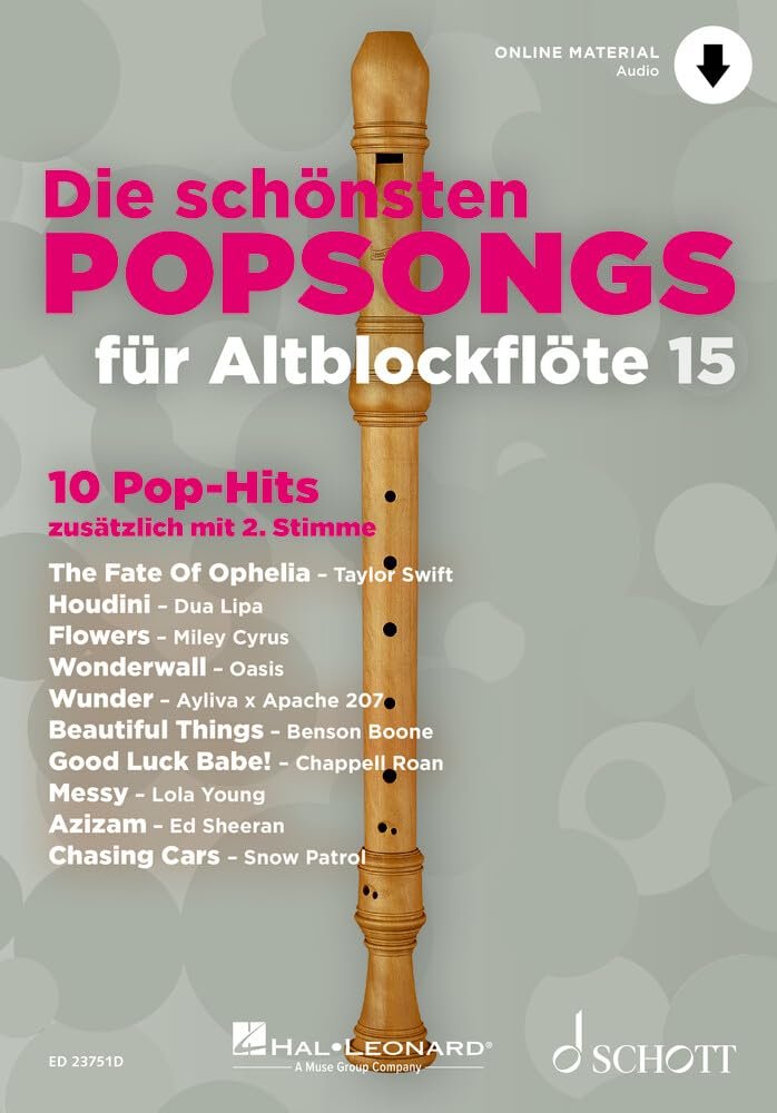 Die Schnsten Popsongs Fr Alt-Blockflte Bk/Ola (Schott Music)