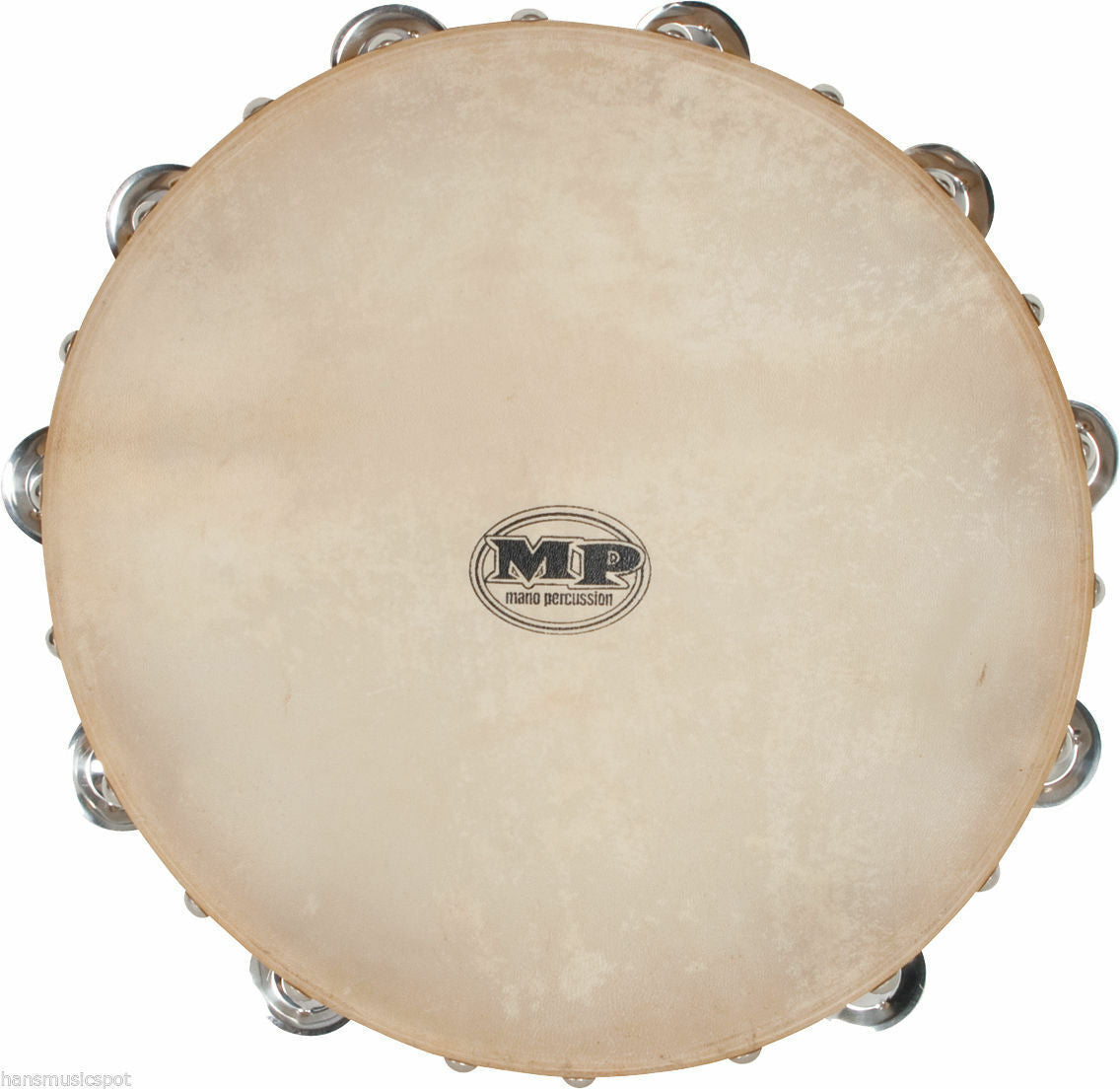 MANO PERCUSSION Tambourine 12 Inch Wood Natural Skin Head Kids Education