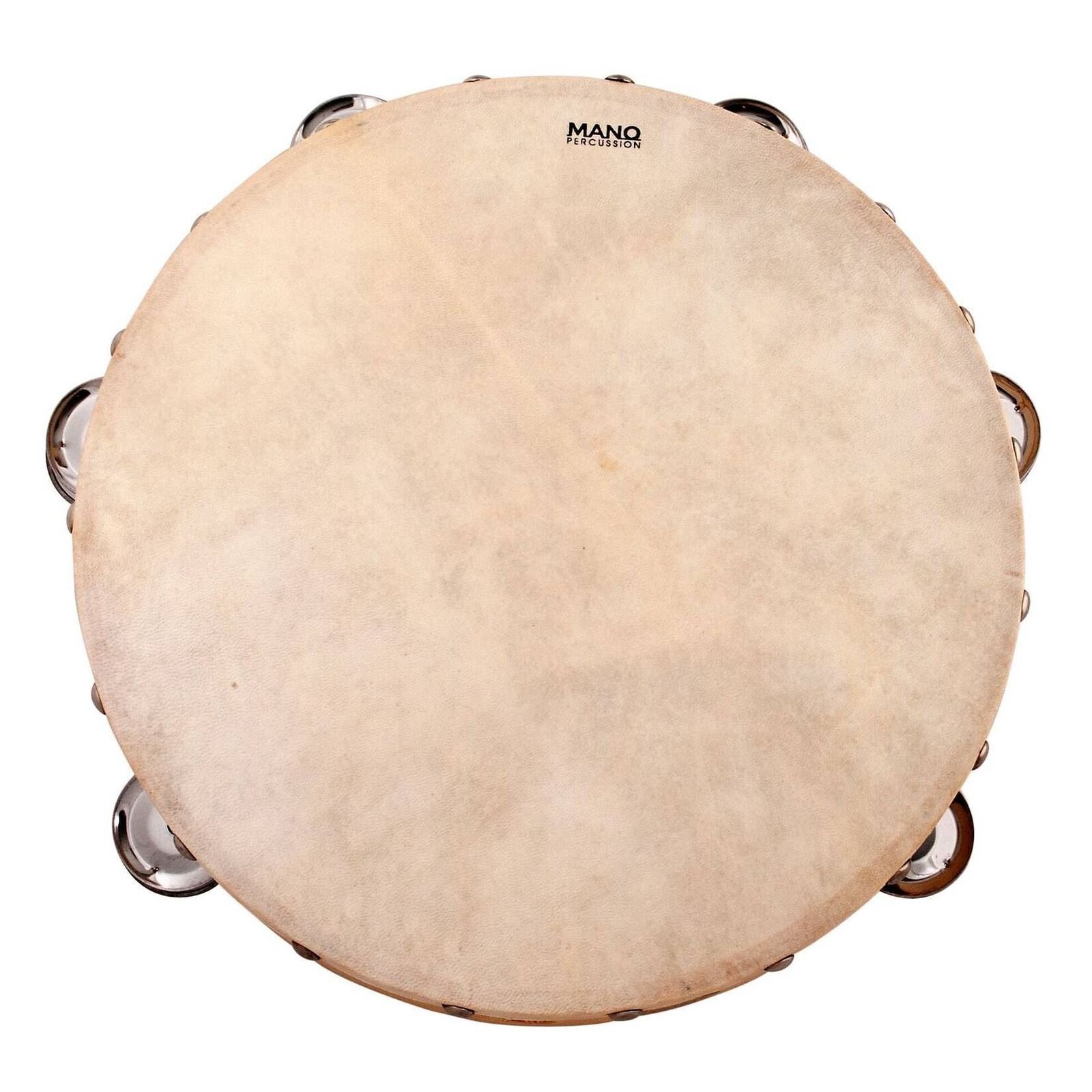 MANO PERCUSSION 10 Inch Wood Tambourine  Natural Skin Head, Educational
